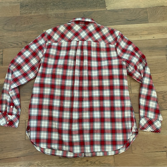 Talbots Red Plaid Button Ruffle Front Long Sleeve Dress Shirt Size XL - Picture 4 of 14